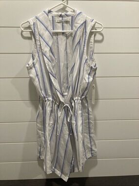 NWT Standard Grace Striped Sleeveless Vest CoverUp Drawstring Waist Sz M Coastal